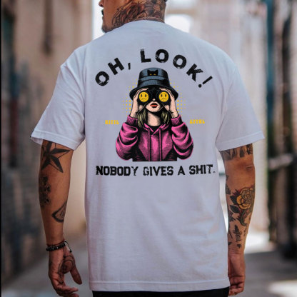 OH LOOK NOBODY GIVES A SHIT Blonde With Telescope Print Men's T-shirt