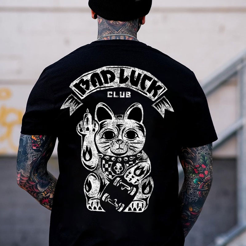 BAD LUCK CLUB Lucky Cat Print Men's T-Shirt
