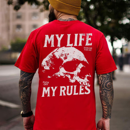 MY LIFE MY RULES Skull Print Men's T-Shirt