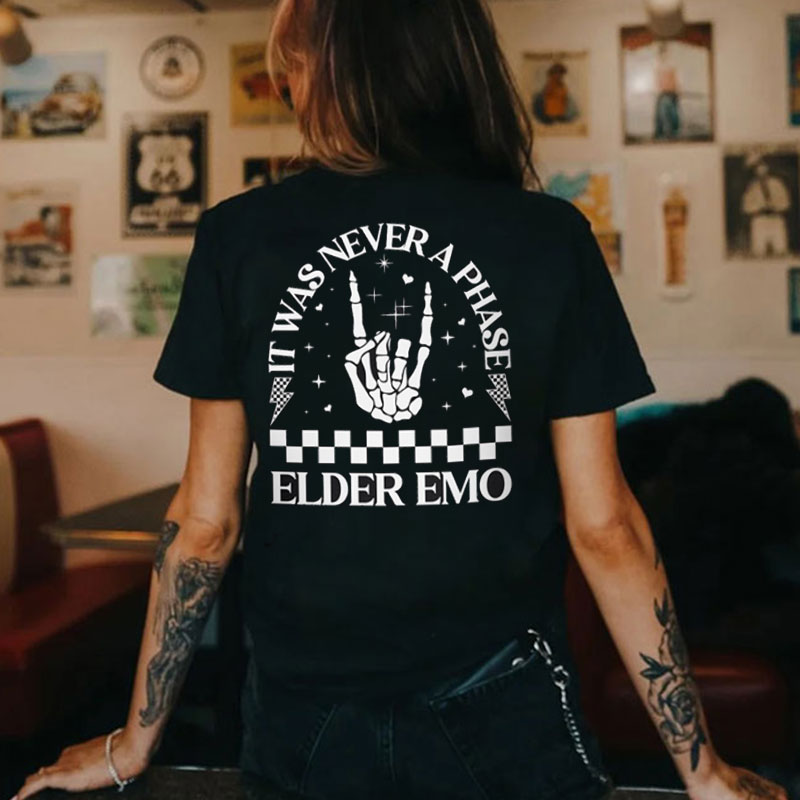 IT WAS NEVER A PHASE ELDER EMO Bone Hand Print Women's T-shirt