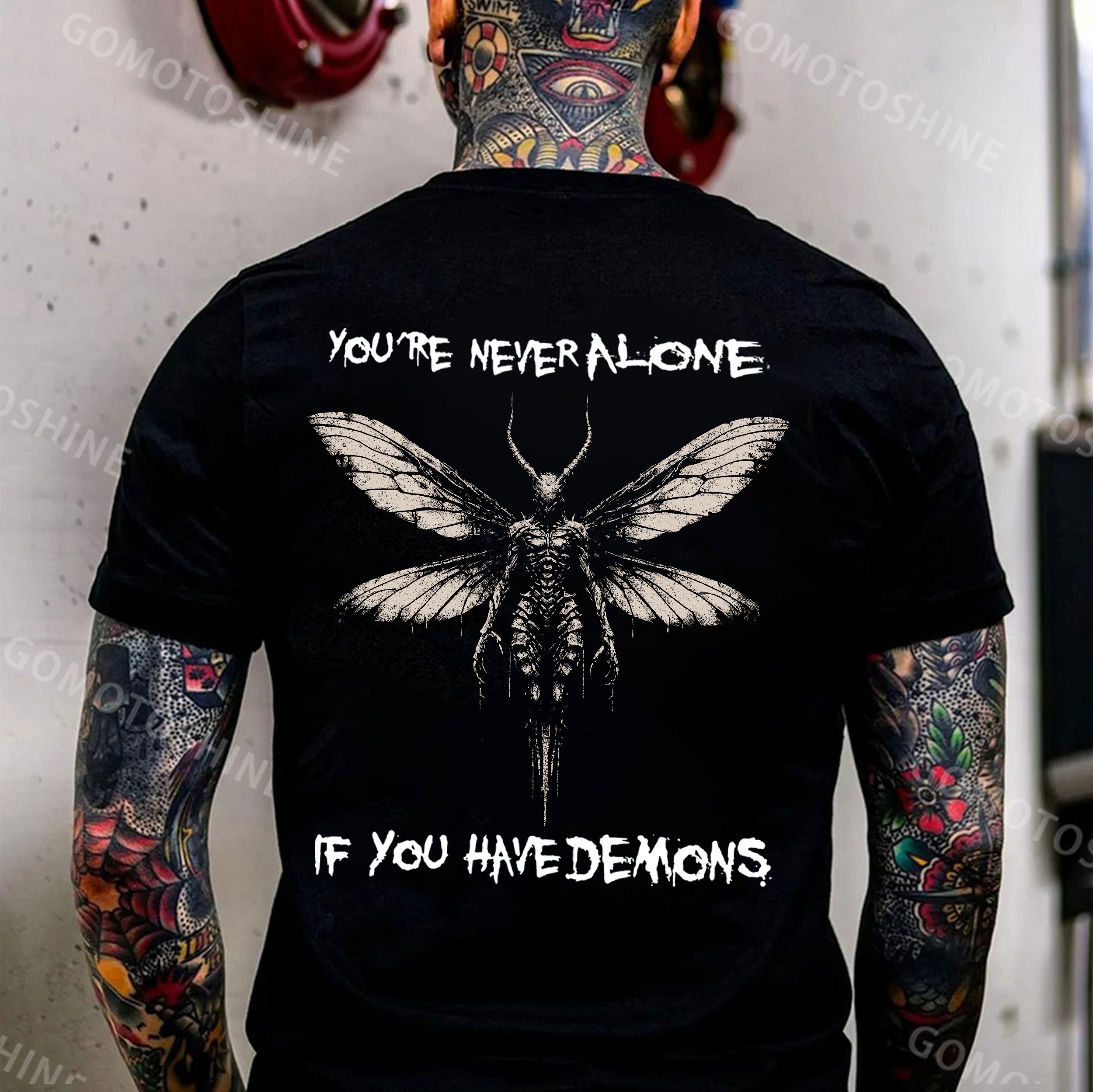 YOU'RE NEVER ALONE IF YOU HAVE DEMONS Insect Man Print Men's T-Shirt