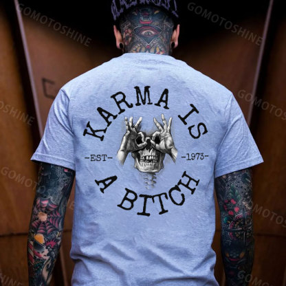 KARMA IS A BITCH Skull With OK Print Men's T-Shirt Image - 4