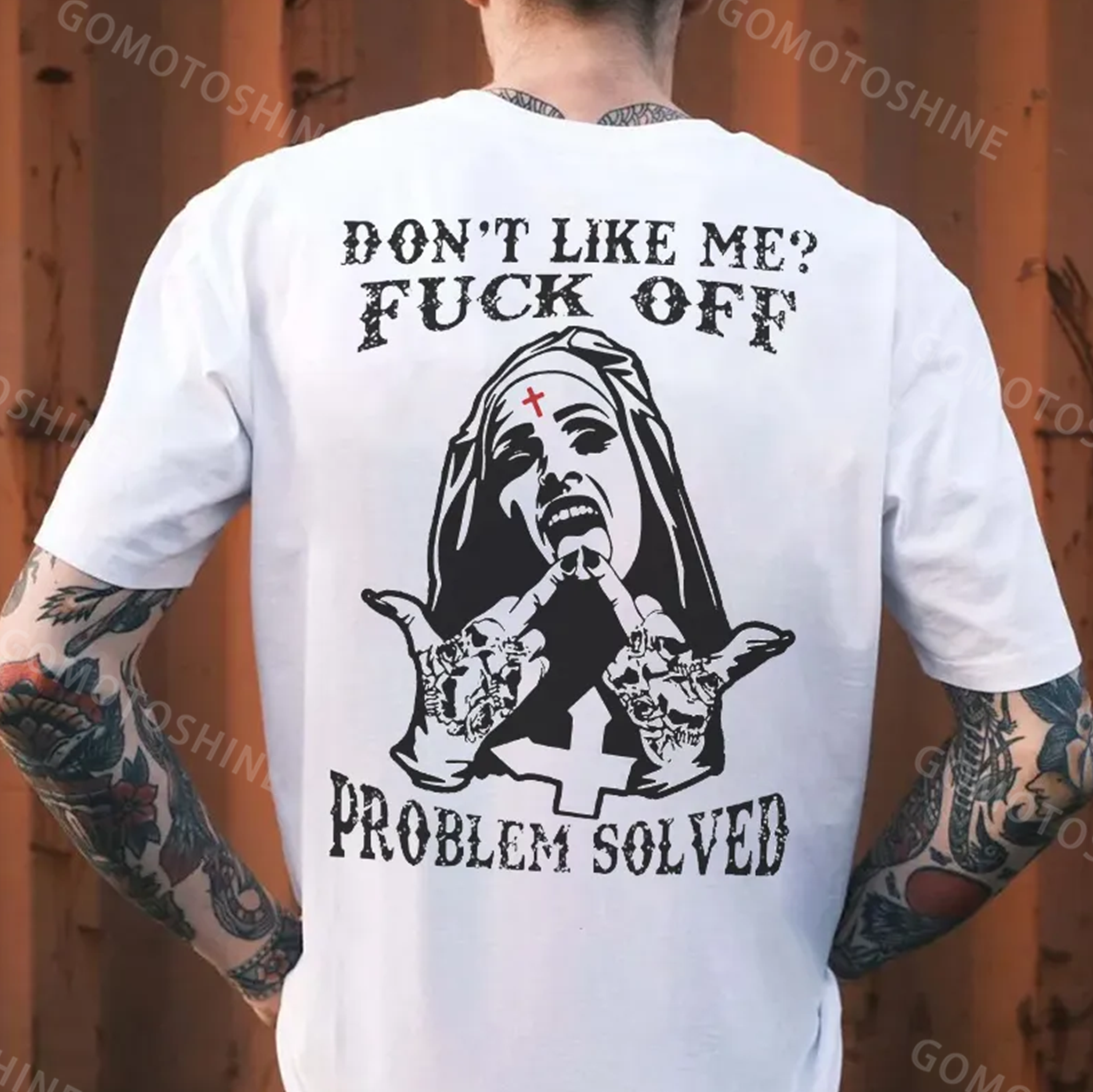 DON'T LIKE ME Defiant Nun Black Print T-Shirt