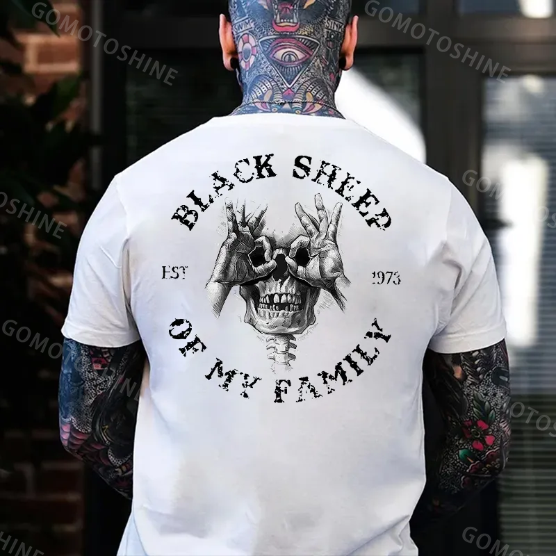 BLACK SHEEP OF MY FAMILY Skull Black Print T-Shirt Image - 3