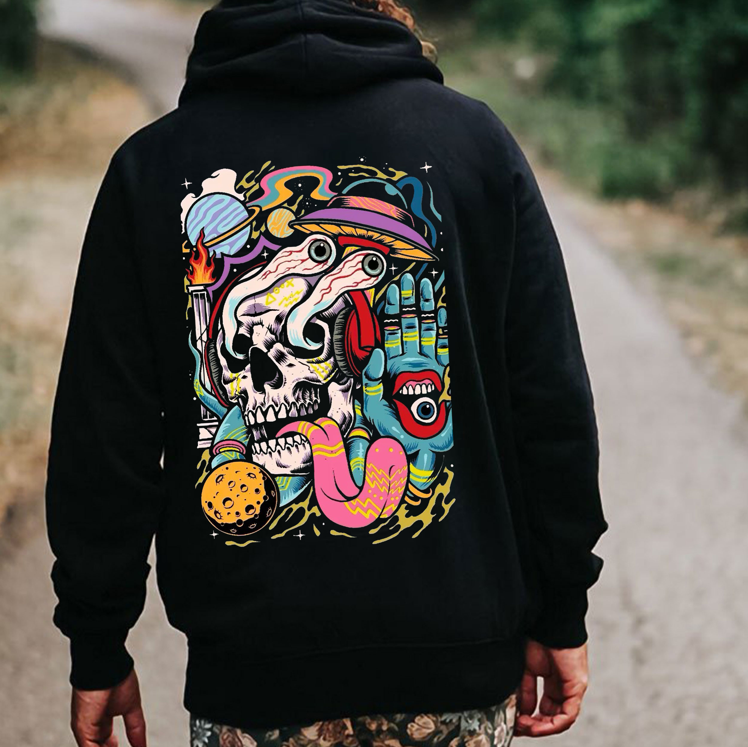 Skull in the Incredible Castle Black Print Hoodie