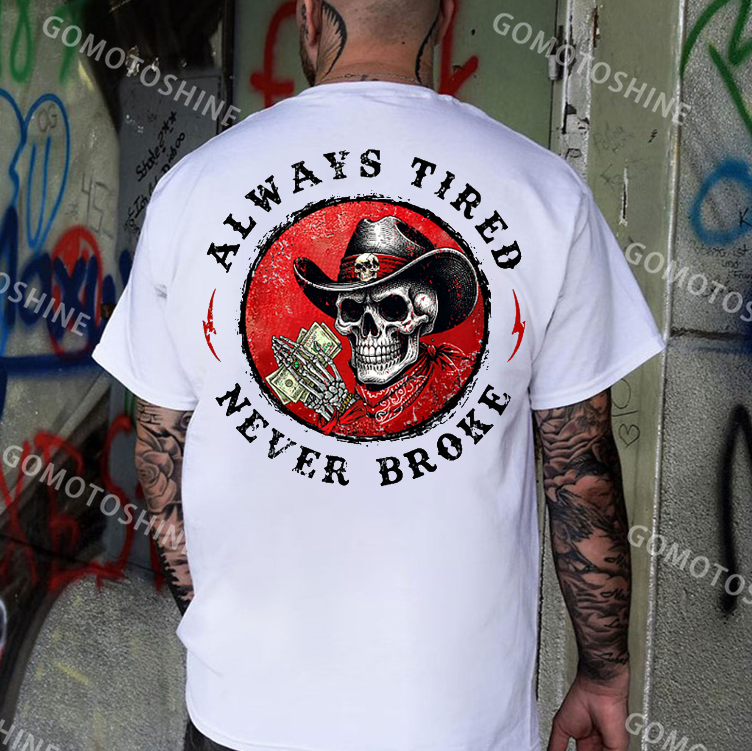 ALWAYS TIRED NEVER BROKE Skeleton&Money Print Men's T-Shirt