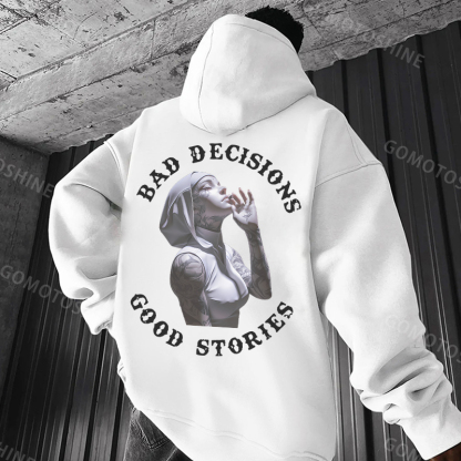 BAD DECISIONS GOOD STORIES Tattooed Nun Print Men's Hoodie