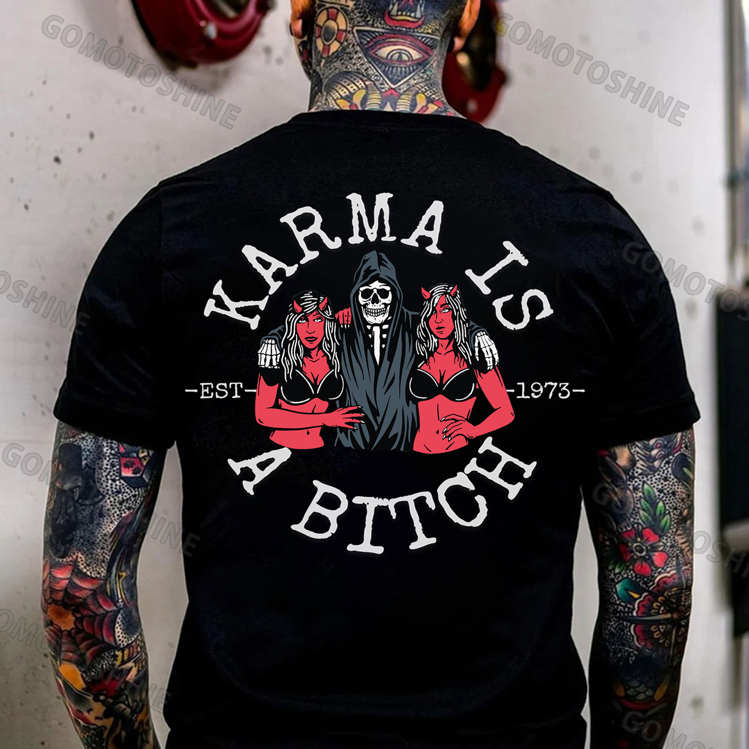 KARMA IS A BITCH Skeleton&Sexy Lady Print Men's T-Shirt