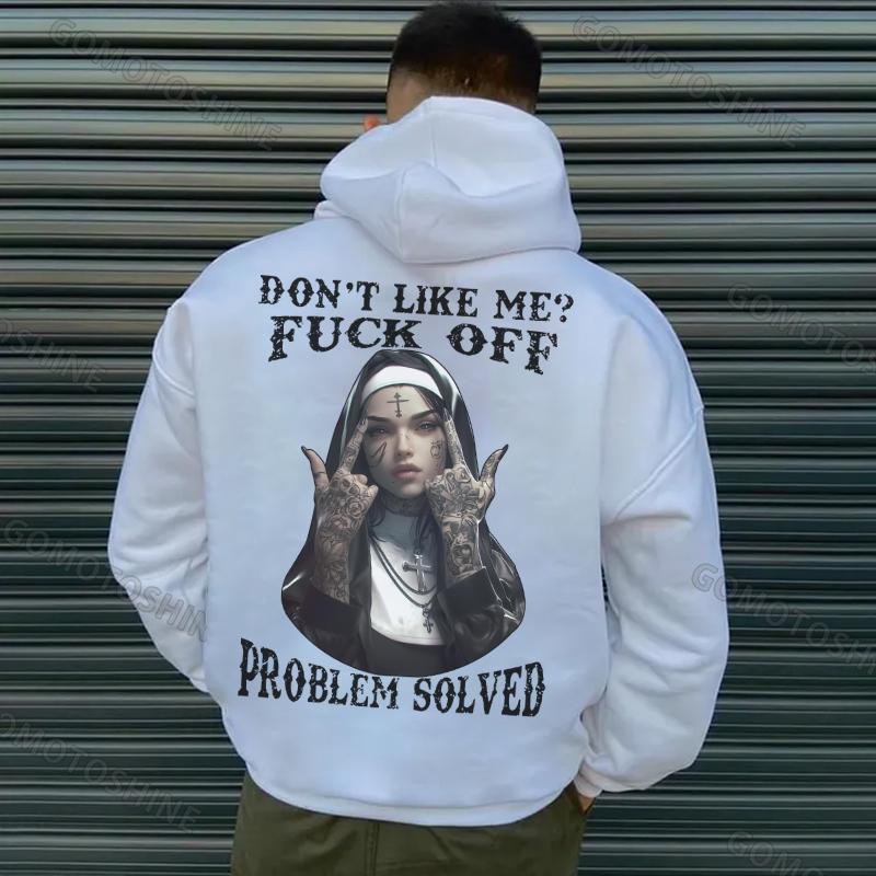 DON'T LIKE ME F*CK OFF Defiant Nun Print Men's Hoodie Image - 2