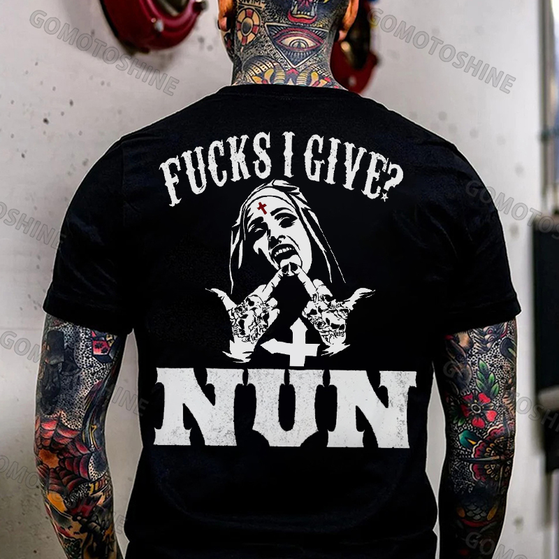 FUCKS I GIVE Uninhibited Nun Graphic Black Print T-shirt