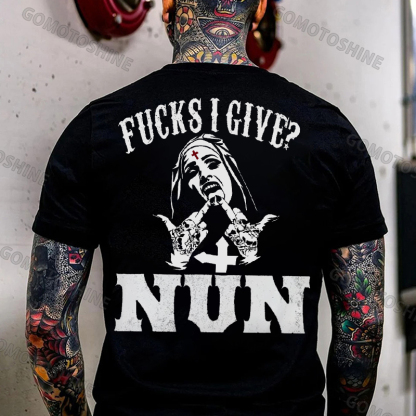 FUCKS I GIVE Uninhibited Nun Graphic Black Print T-shirt