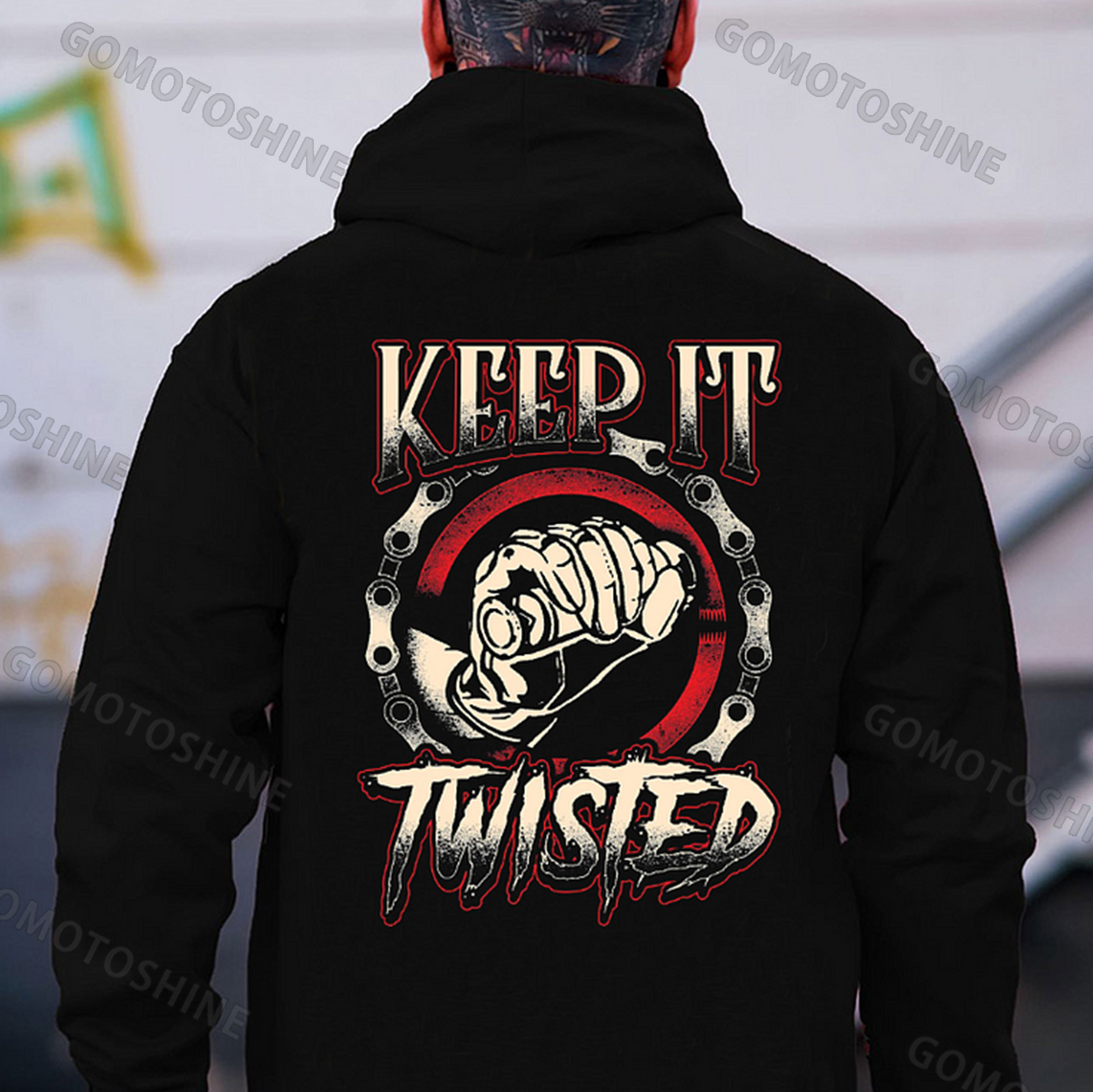 KEEP IT TWISTED Motorcycle Handle Print Men's Hoodie