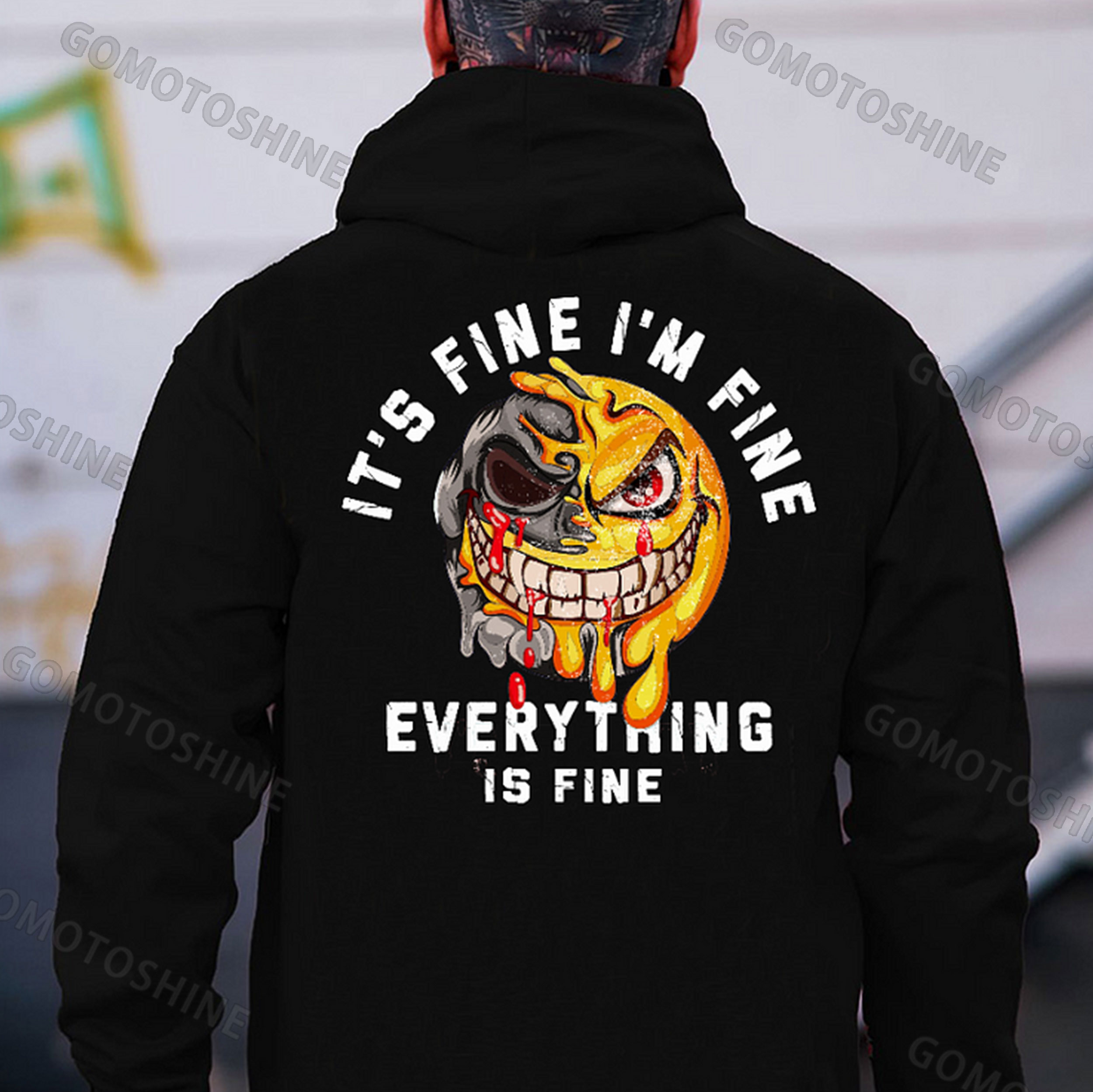 IT'S FINE I'M FINE EVERYTHING IS FINE Melting Skull Emoji Print Men's Hoodie
