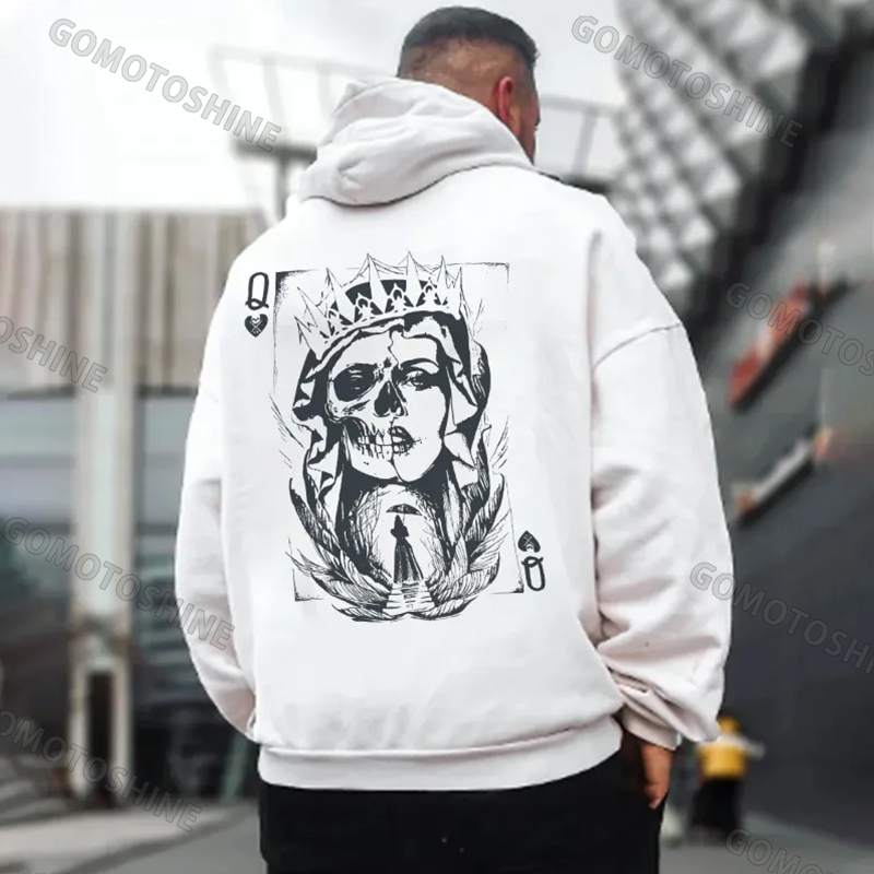 Skeleton Queen Poker Black Print Hoodie
