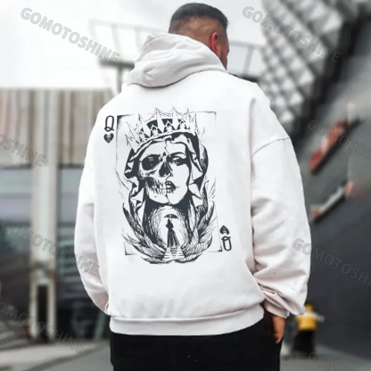 Skeleton Queen Poker Black Print Hoodie