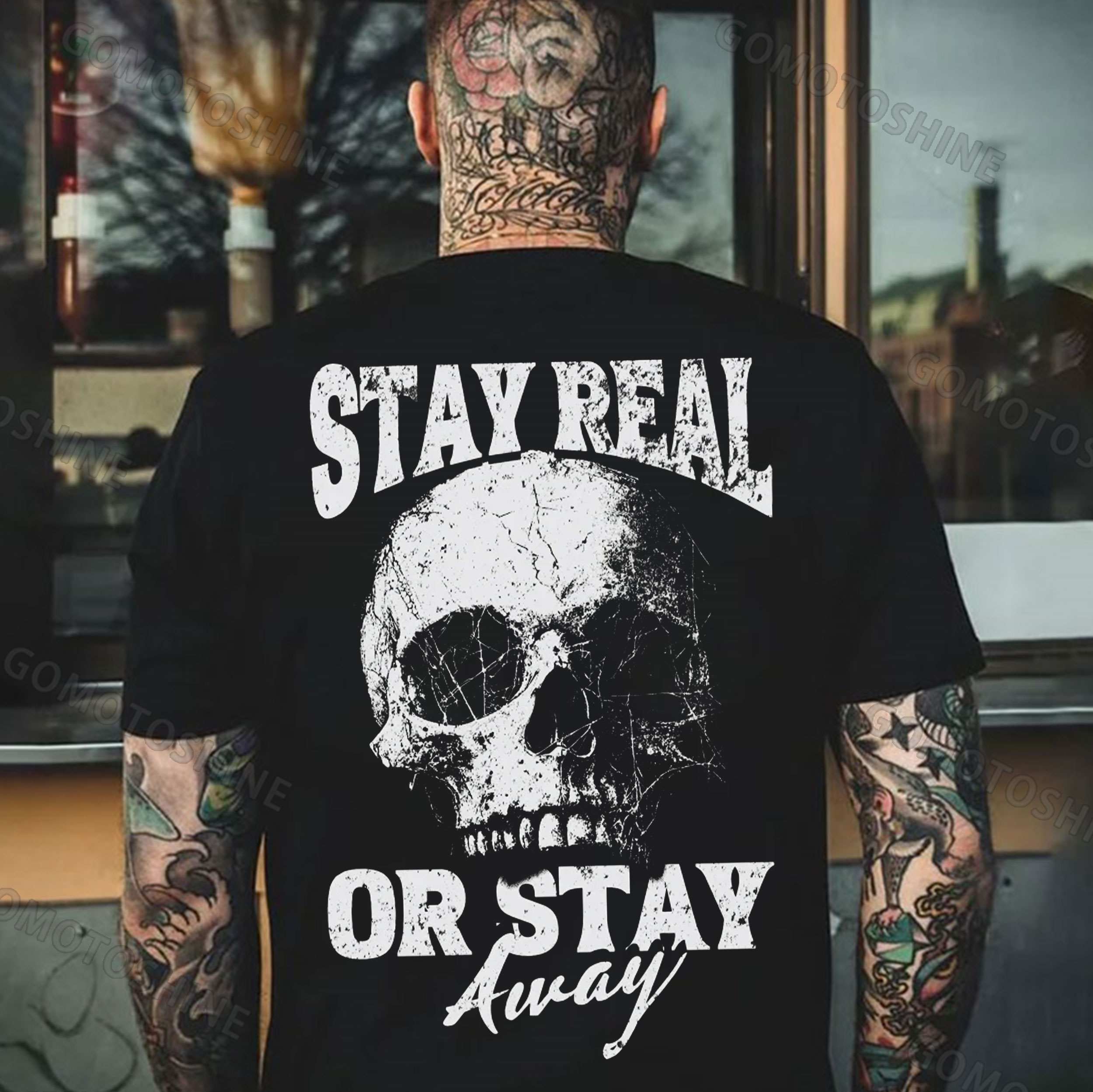 STAY REAL OR STAY AWAY Skull Print Men's T-Shirt