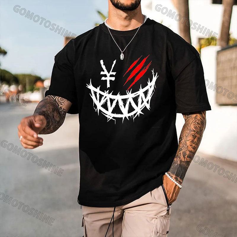 Greedy Evil Smiley Face Emoji Print Men's T-Shirt