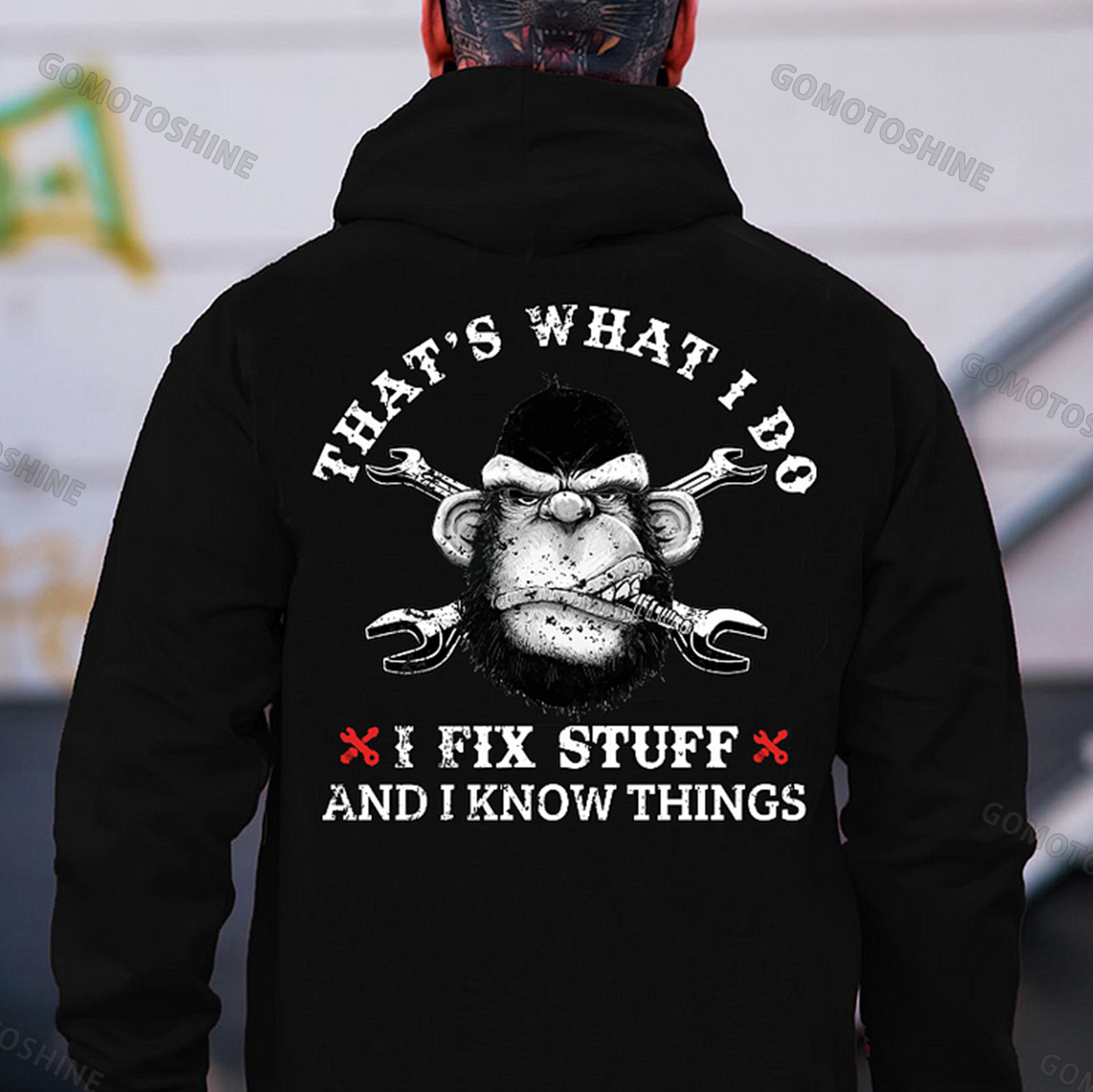 THAT'S WHAT I DO I FIX STUFF Chimpanzee Print Men's Hoodie