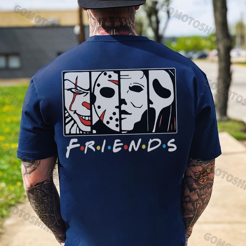 FRIENDS Clown and Grim Reaper Horrifying Casual White Print T-shirt