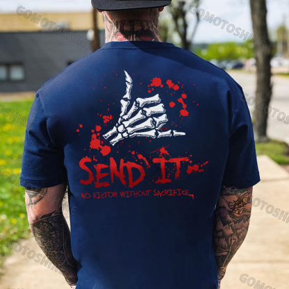 SEND IT NO VICTOR WITHOUT SACRIFICE Bone Hand Print Men's T-Shirt