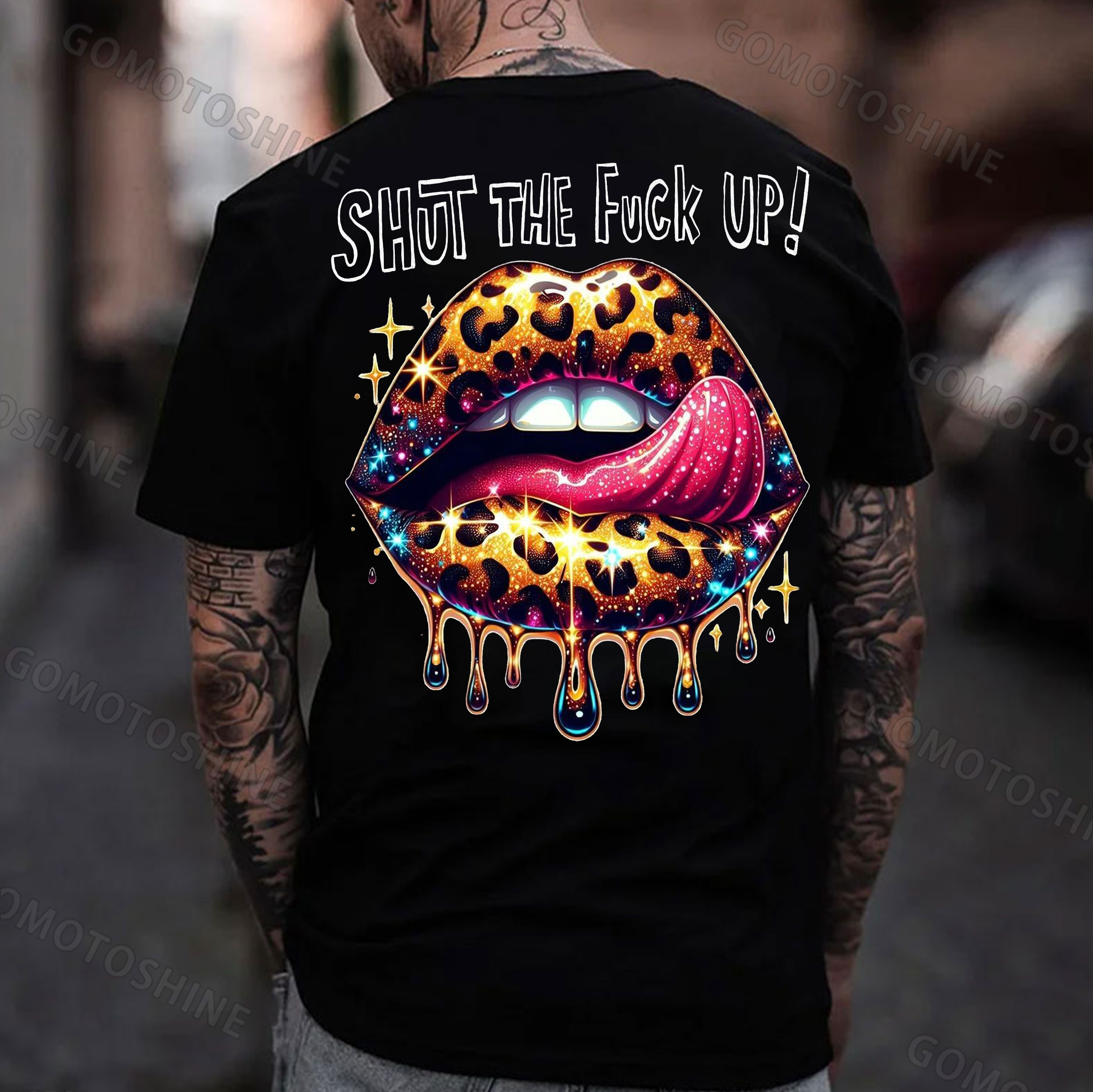 SHUT THE FUCK UP Leopard Lips Print Men's T-Shirt