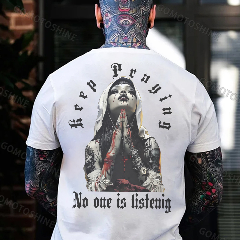 KEEP PRAYING NO ONE LISTENING Bleeding Nun Print Men's T-Shirt