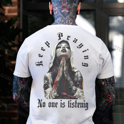 KEEP PRAYING NO ONE LISTENING Bleeding Nun Print Men's T-Shirt