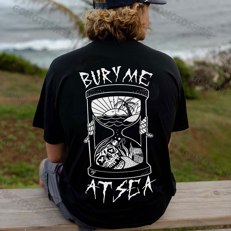 BURY ME AT SEA Skull Hourglass Print Men's T-Shirt