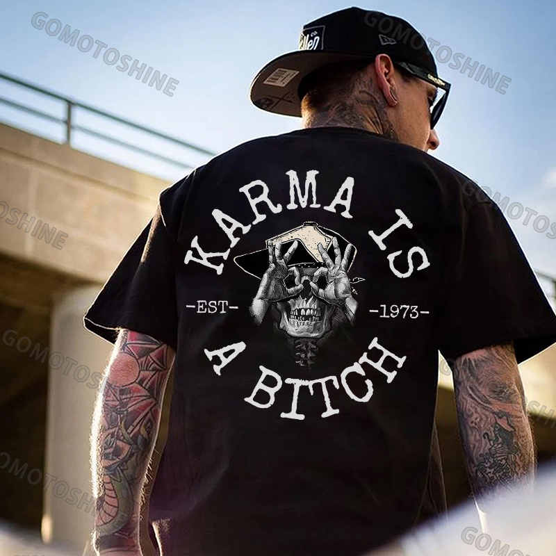 KARMA IS A BITCH Skull With OK Print Men's T-Shirt