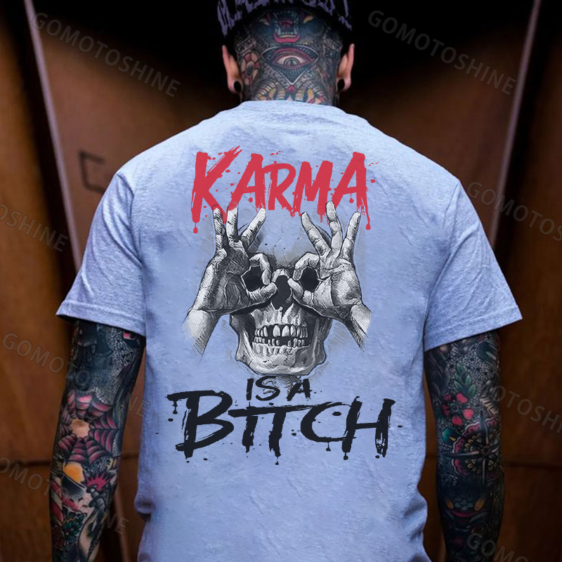 KARMA IS A BITCH Skull With OK Print Men's T-Shirt