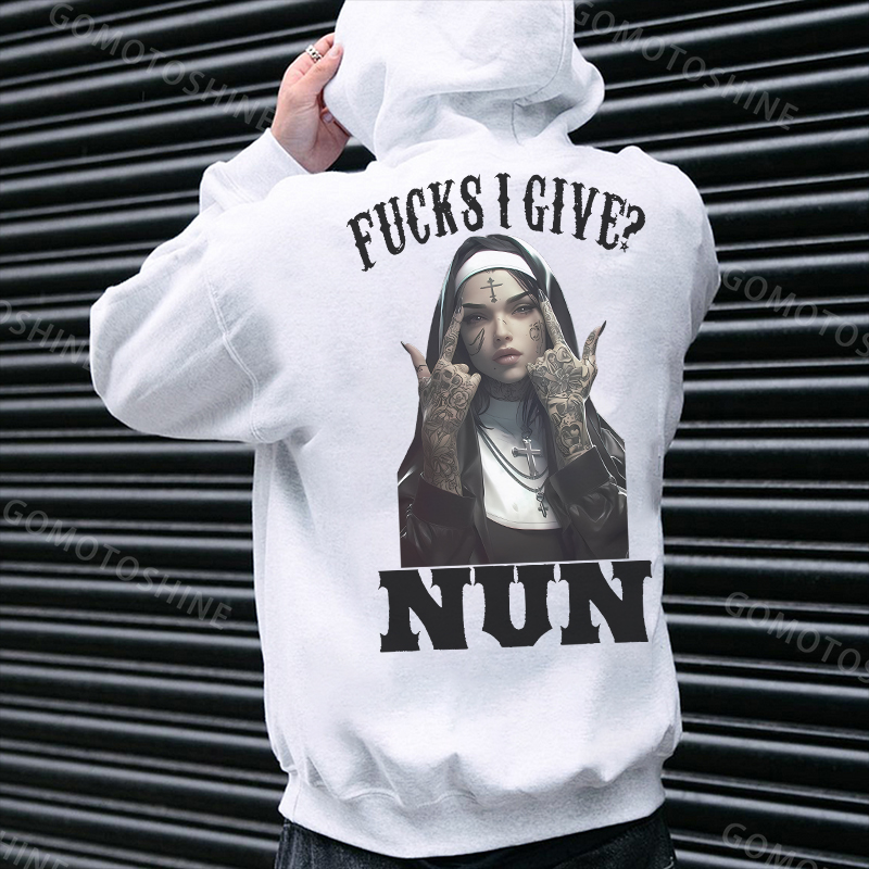 FUCKS I GIVE NUN Defiant Nun Black Print Hoodie