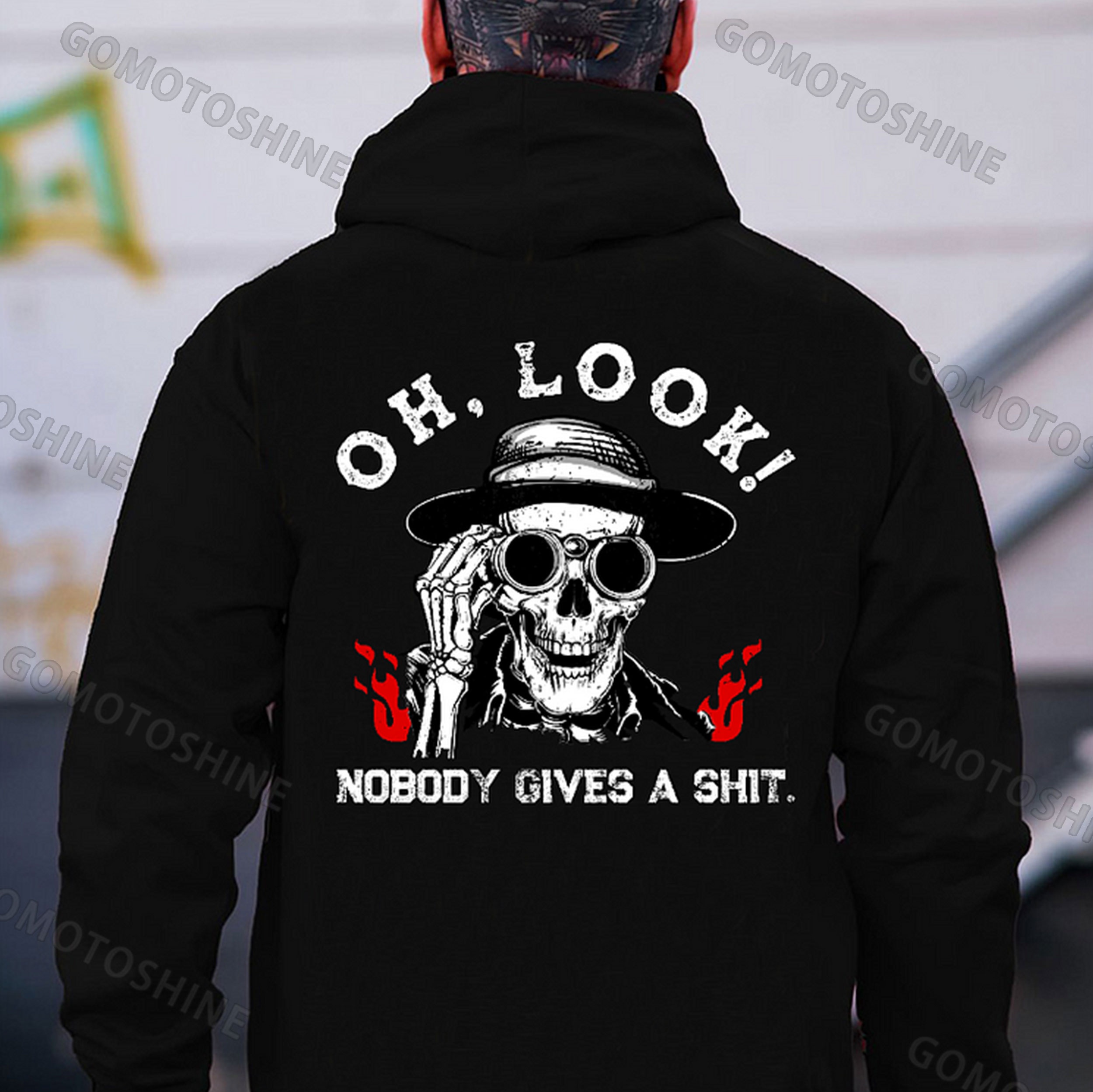 OH LOOK NOBODY GIVES A SHIT Skeleton&Telescope Print Men's Hoodie