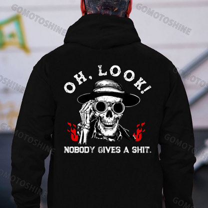 OH LOOK NOBODY GIVES A SHIT Skeleton&Telescope Print Men's Hoodie