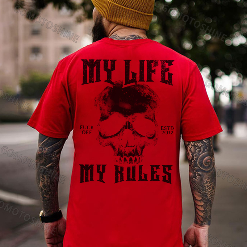 MY LIFE MY RULES Skull Print Men's T-Shirt Image - 6