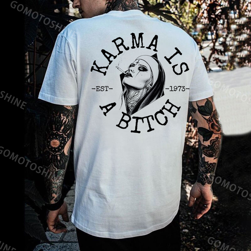 KARMA IS A BITCH Smoking Nun Print Men's T-Shirt