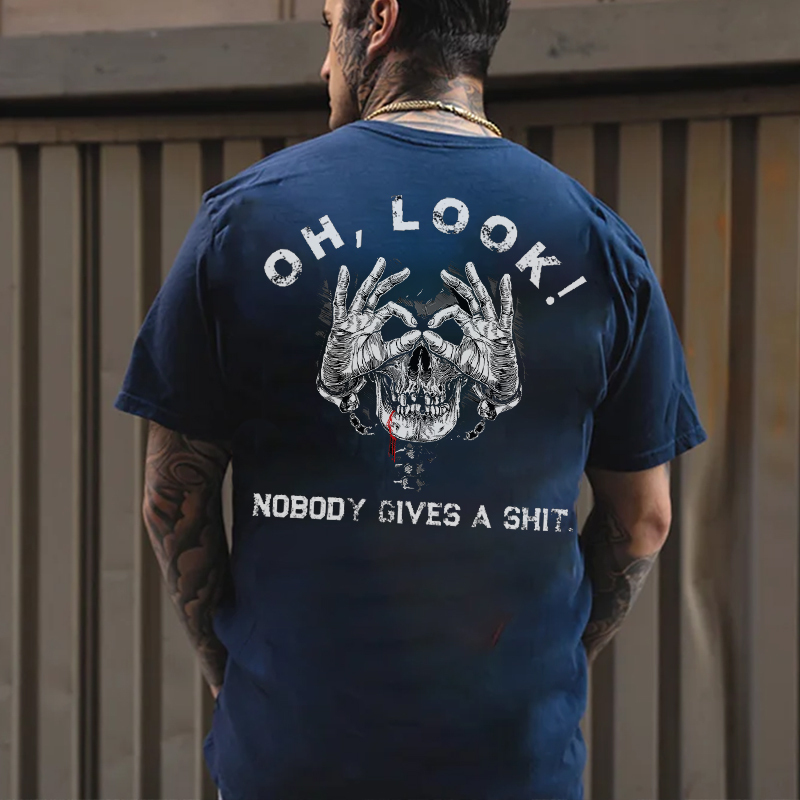 OH LOOK NOBODY GIVES A SHIT Bleed Skull With OK Print Men's T-shirt