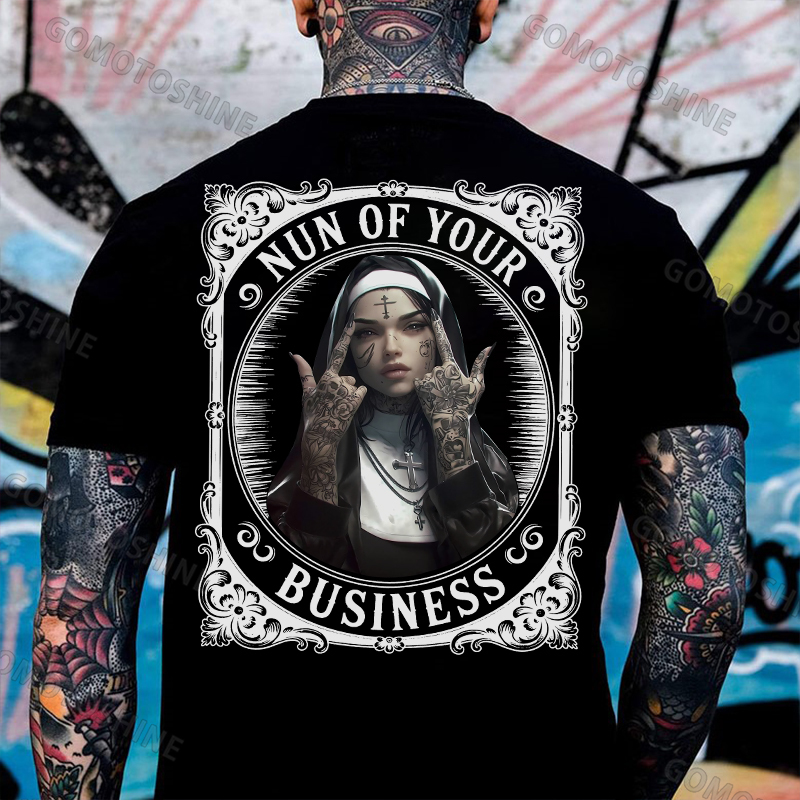 NUN OF YOUR BUSINESS Retro Defiant Nun Print Men's T-Shirt