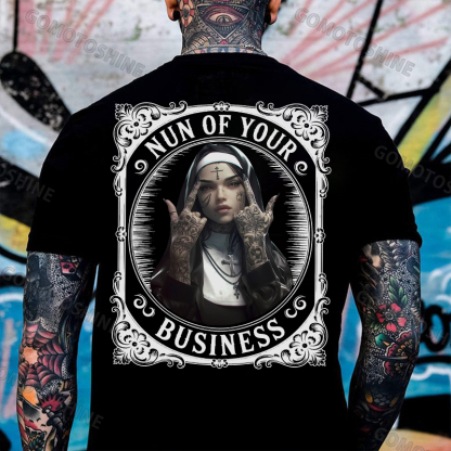 NUN OF YOUR BUSINESS Retro Defiant Nun Print Men's T-Shirt