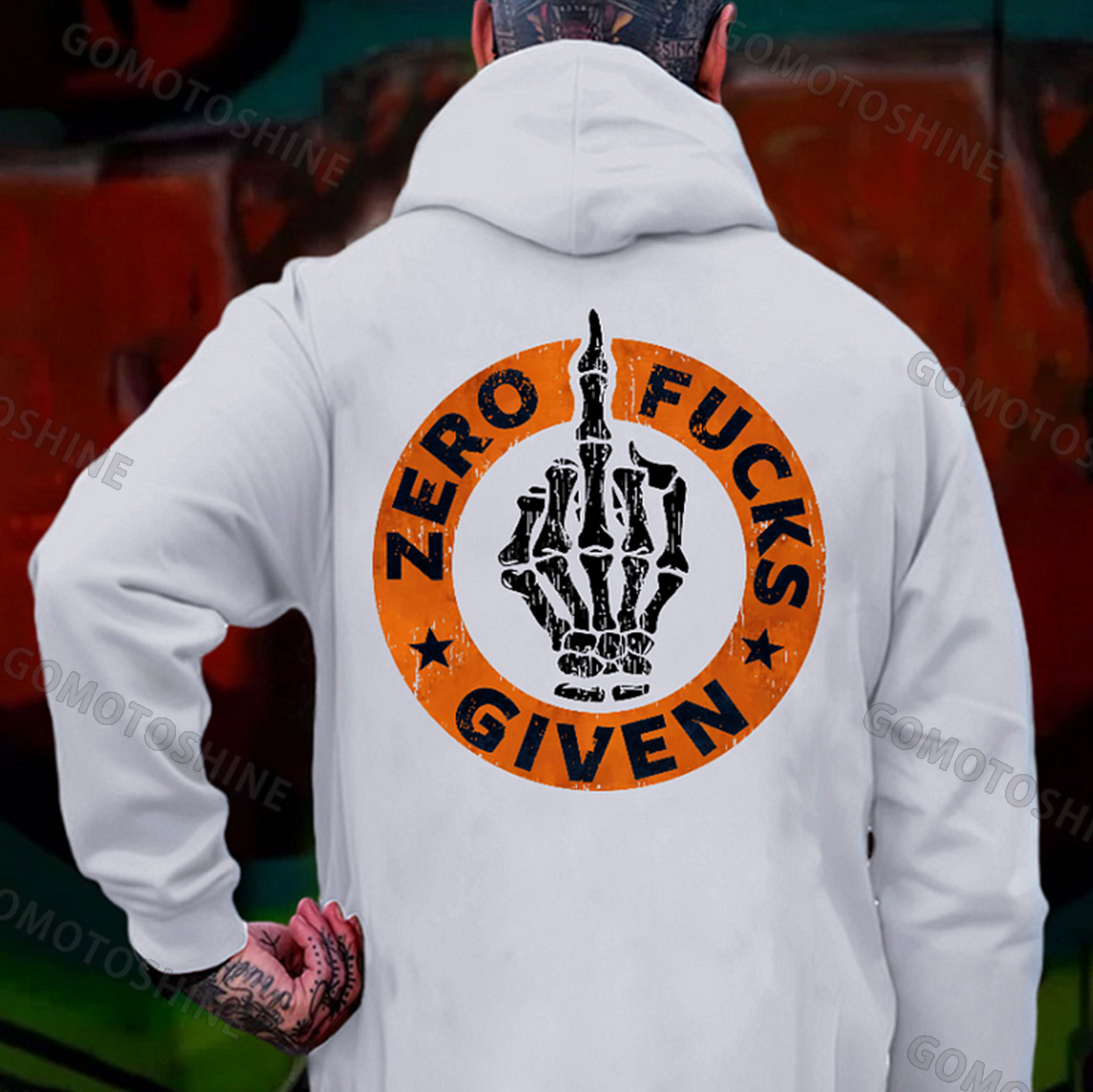 ZERO FUCKS GIVEN Bone Hand Print Men's Hoodie