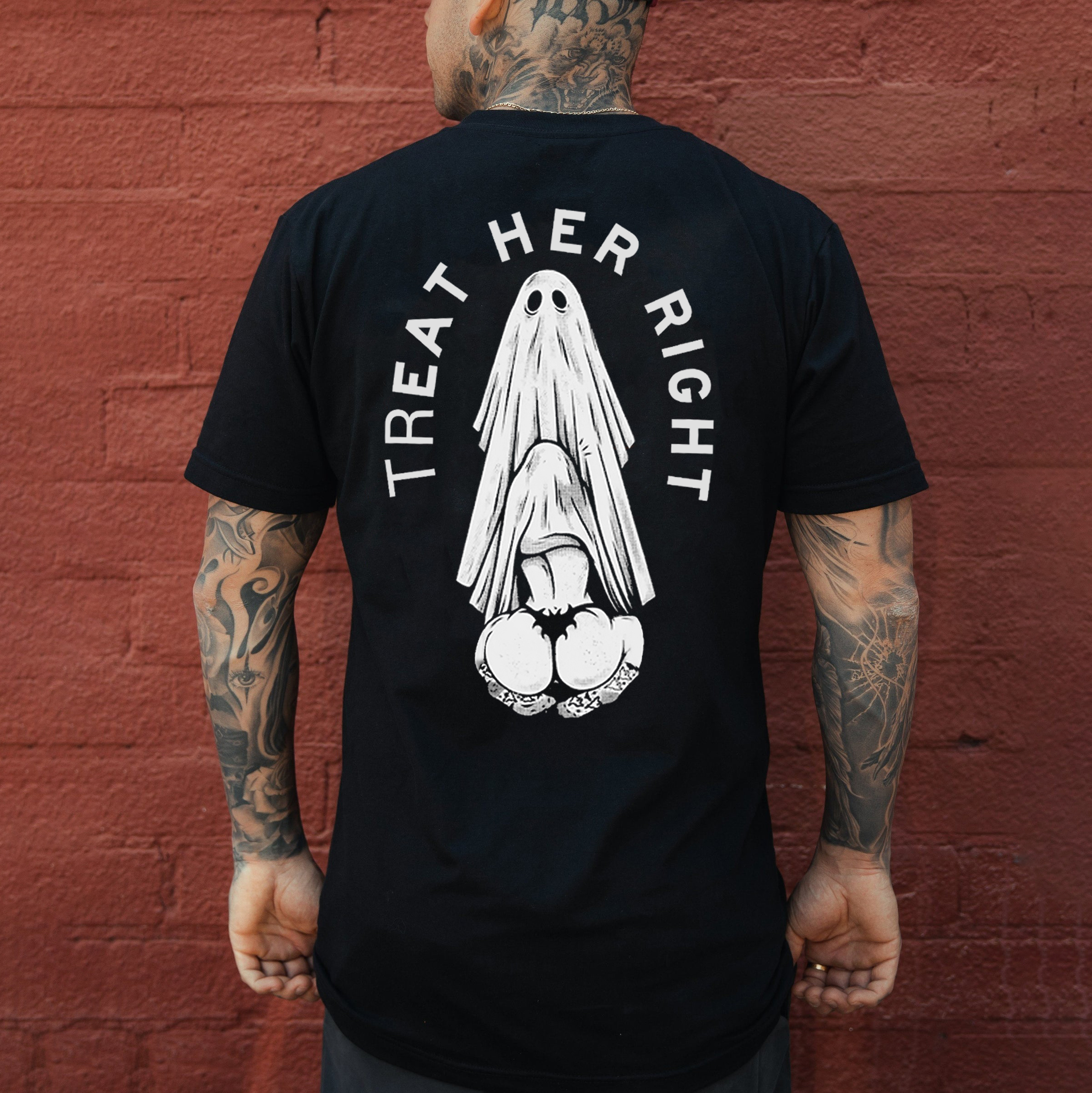 TREAT HER RIGHT Sexy Lady Ghost Graphic Casual Black Print T-shirt
