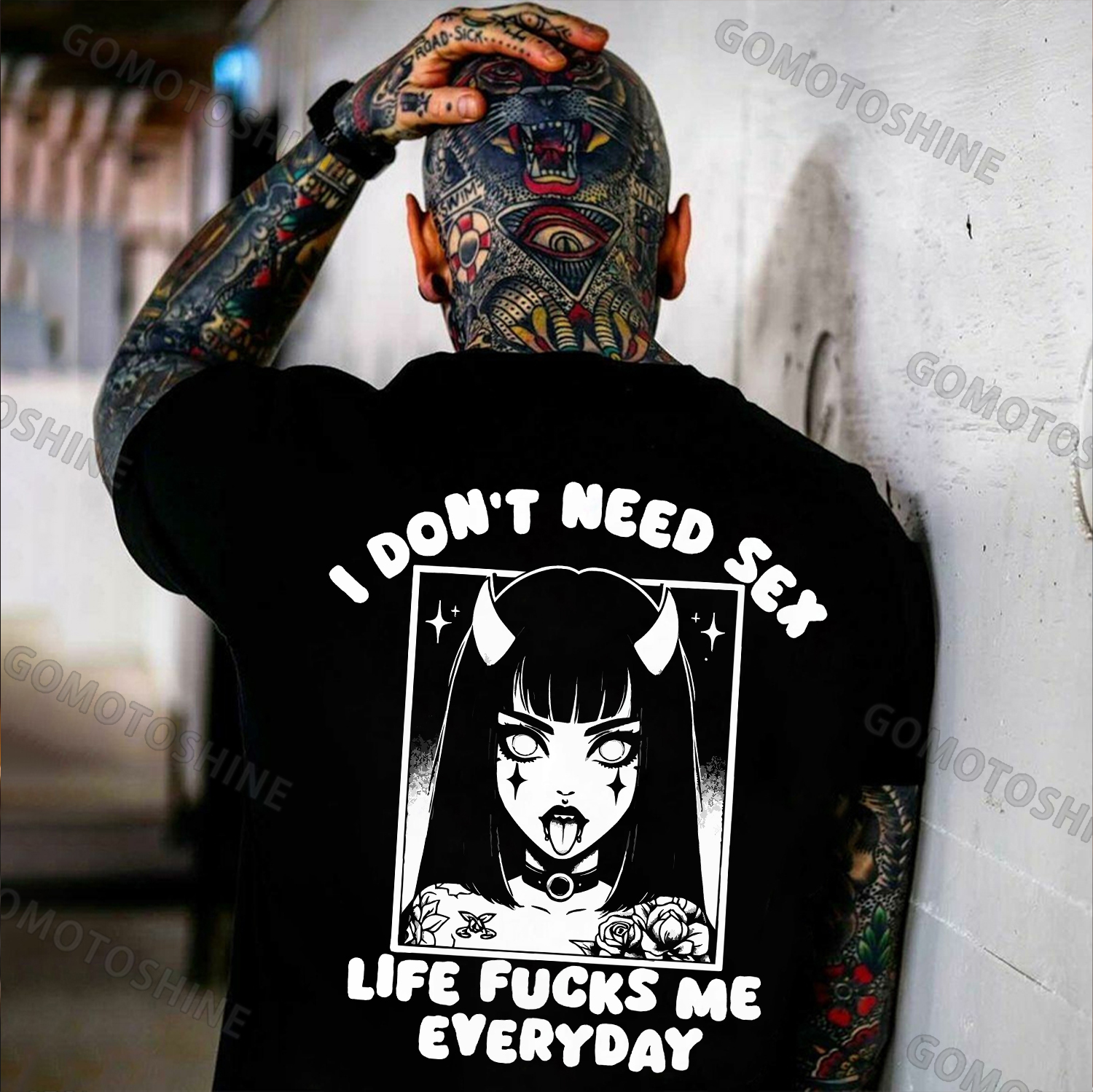 I DON'T NEED SEX LIFE F*CKS ME EVERYDAY Bad Devil Girl Print Men's T-Shirt