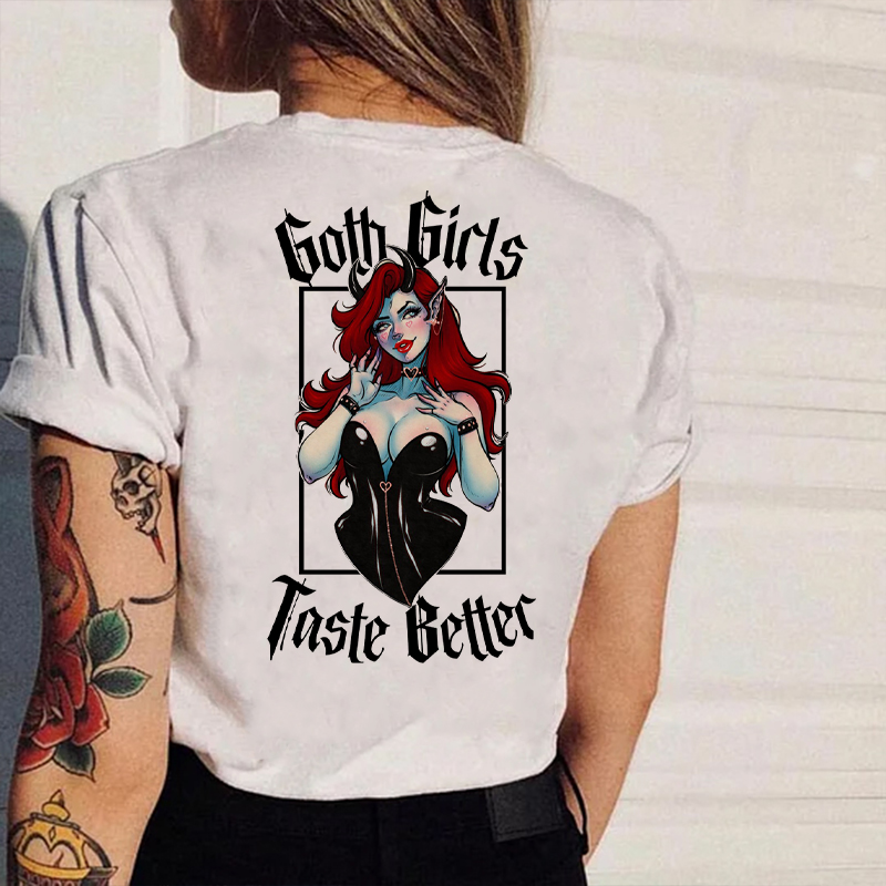 GOTH GIRLS TASTE BETTER Sexy Devil Girl Print Women's T-shirt