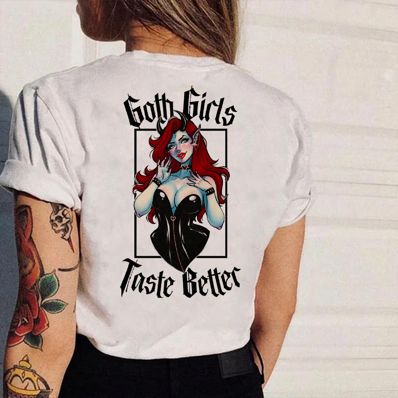 GOTH GIRLS TASTE BETTER Sexy Devil Girl Print Women's T-shirt