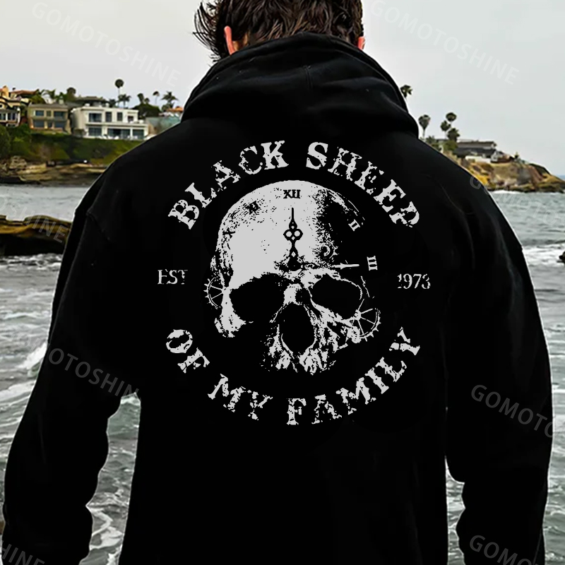BLACK SHEEP OF M FAMILY Skull Clock Print Men's Hoodie