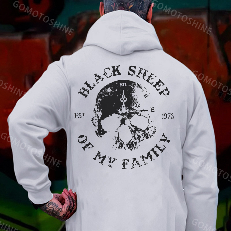 BLACK SHEEP OF M FAMILY Skull Clock Print Men's Hoodie