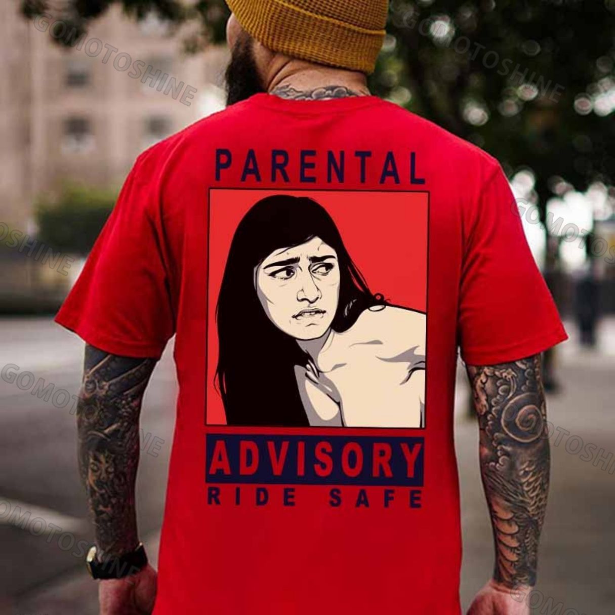 PARENTAL ADVISORY RIDE SAFE Naked Lady Print Men's T-shirt