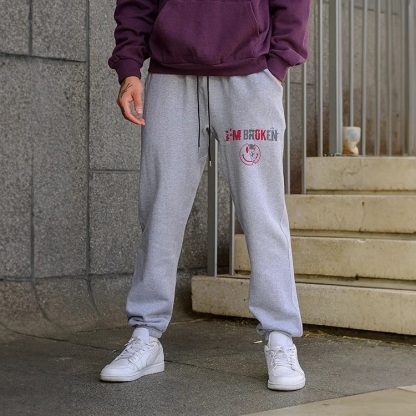 I'M BROKEN Emoji with Skull Men's Print Sweatpants