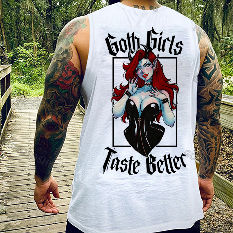 GOTH GIRLS TASTE BETTER Sexy Devil Girl Print Men's Vest