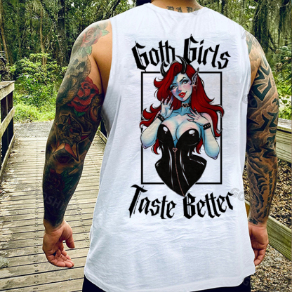 GOTH GIRLS TASTE BETTER Sexy Devil Girl Print Men's Vest