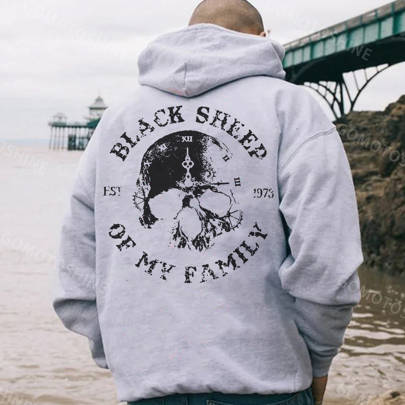 BLACK SHEEP OF M FAMILY Skull Clock Print Men's Hoodie